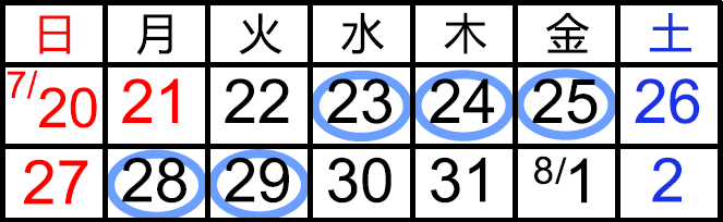 夏期講習会中1日程